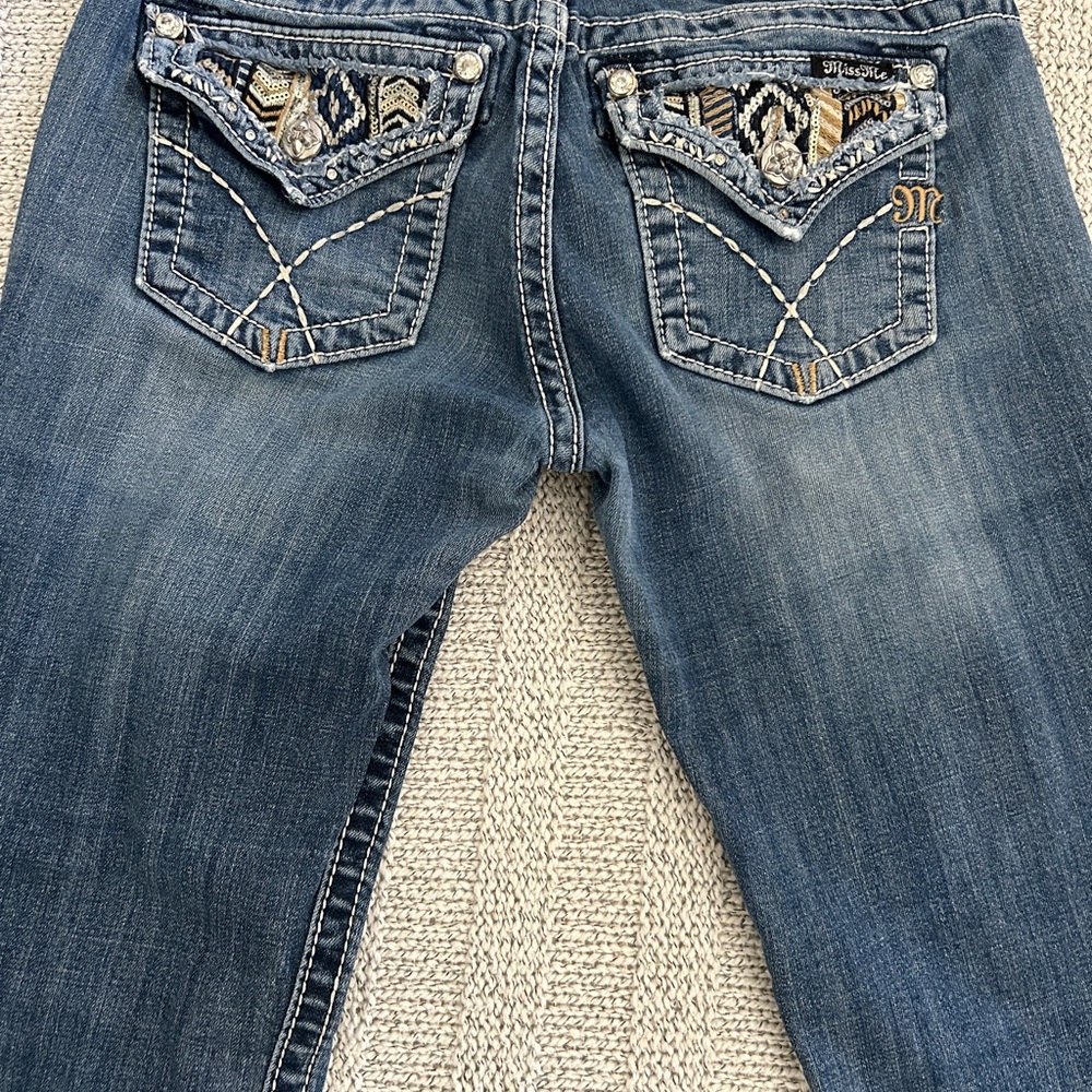 MISS ME Signature Boot Cut Jeans Embellished Embroidered Flap Pocket